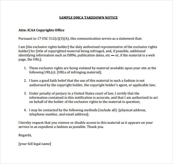 sample dmca takedown notice - ISP